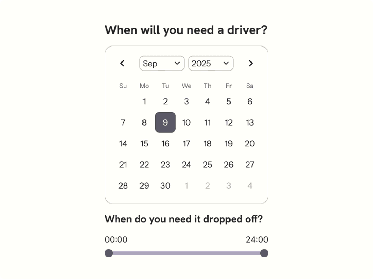 Freight App design system — calendar component