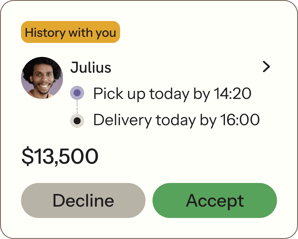 "History with you" badge — Julius driver card