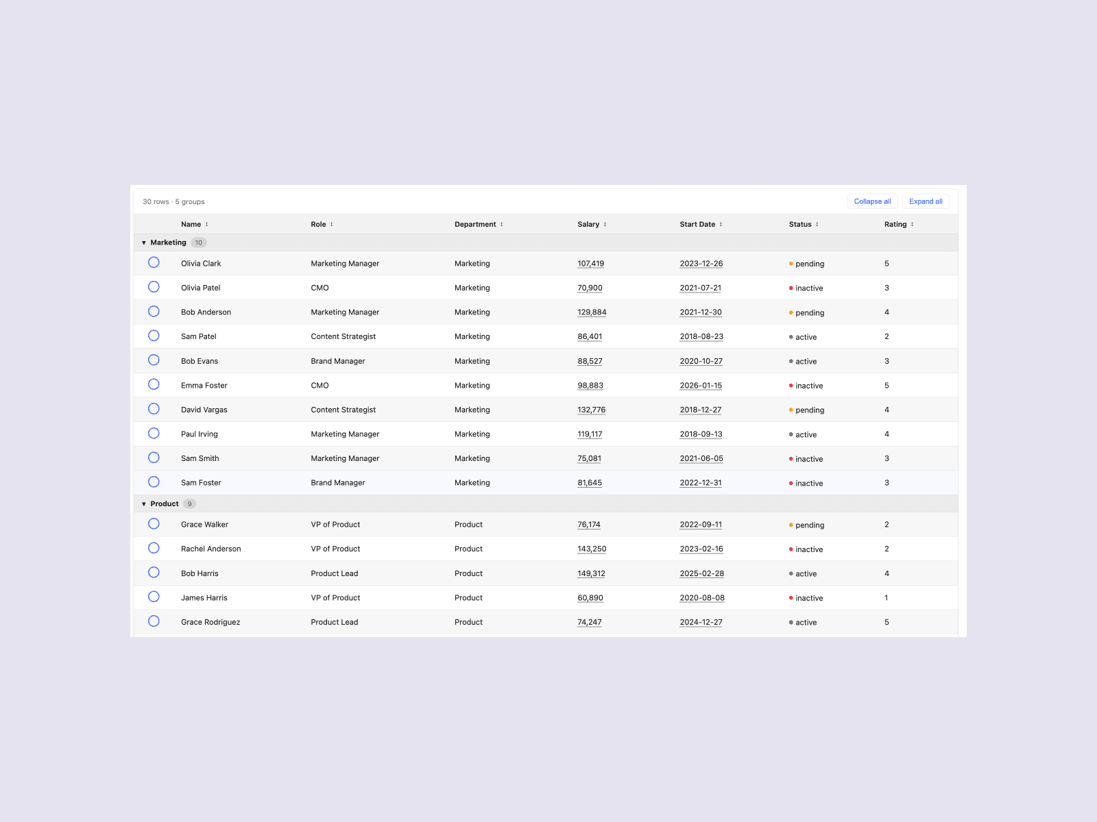 USAA Reveille Design System — data table component overview